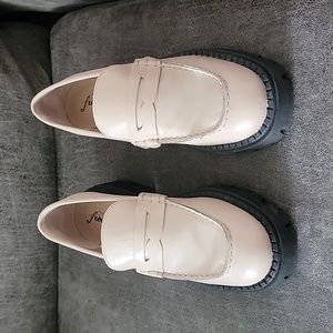 Free People Cream Chunky Lug Sole Penny Loafers